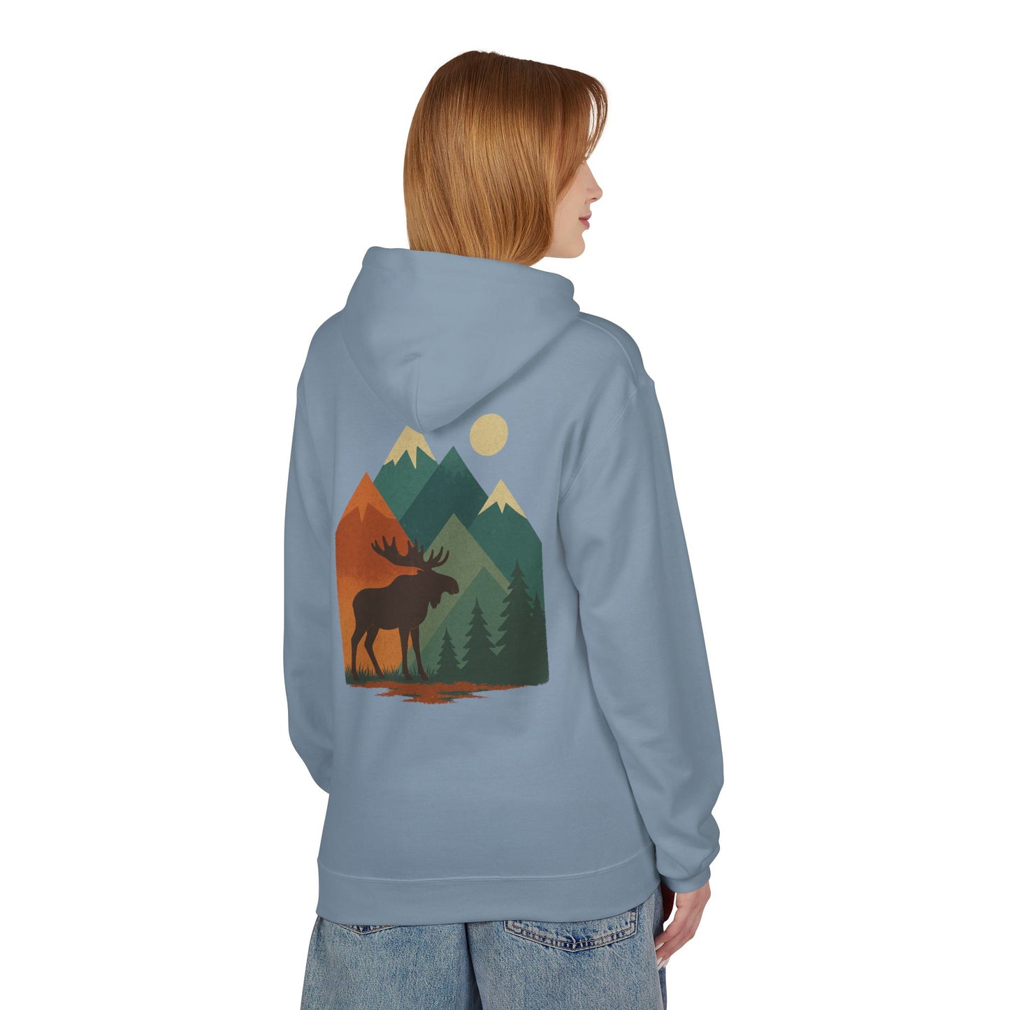 Nature-Inspired Moose Fleece Hoodie, Outdoor Apparel