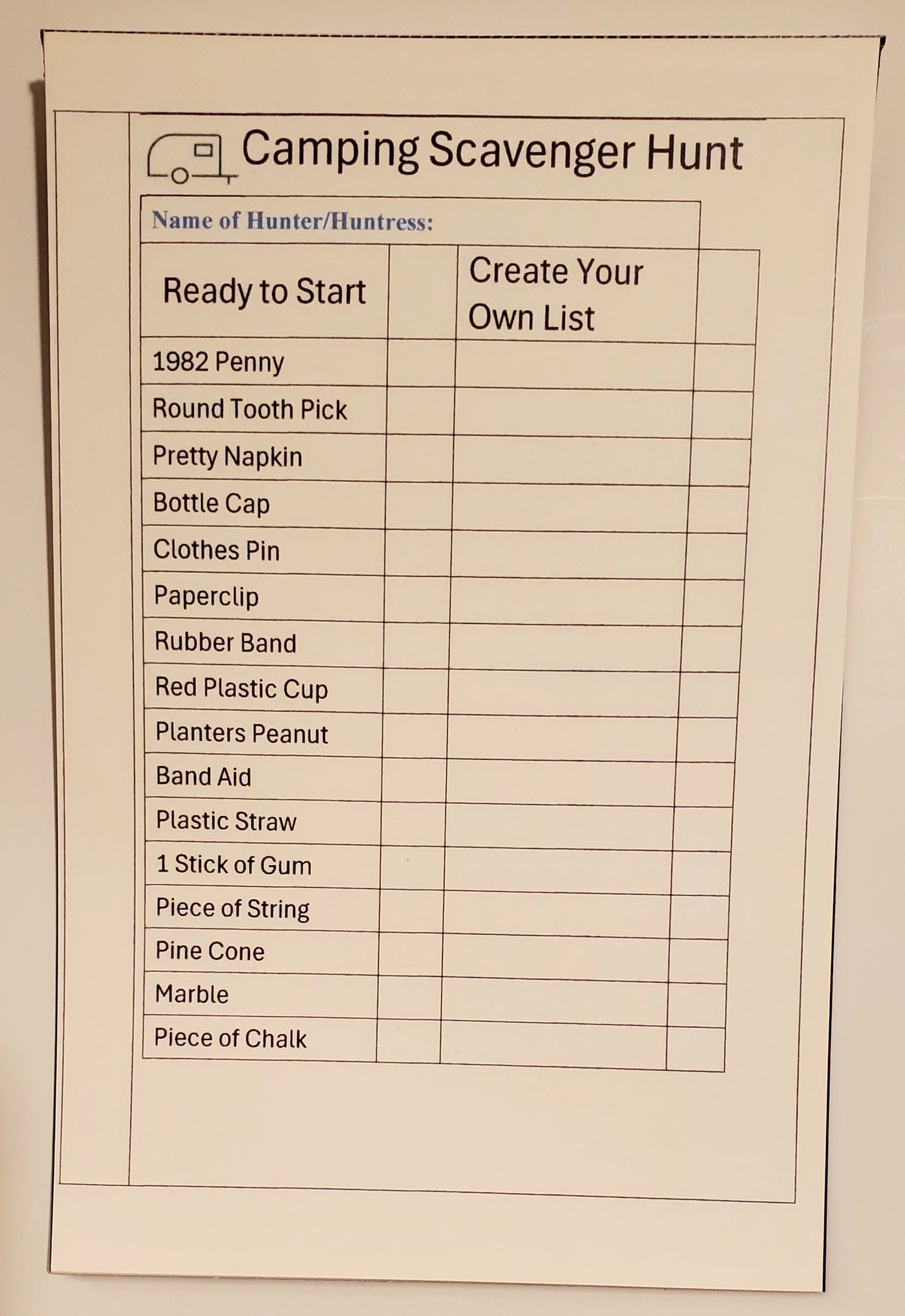 Camping Scavenger Hunt Booklet